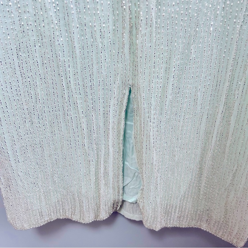 ❌SOLD He-Ro Industries |Vintage 100% Silk Mint Green Fancy Beaded Dress Size 10 - Picture 13 of 16